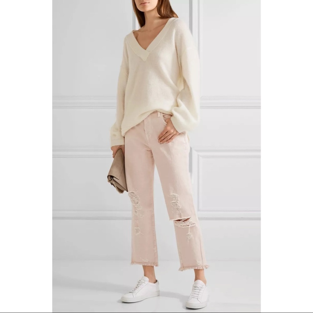J Brand Ivy High-Rise Crop Jeans in Pastel-Pink Size 29 Button-Fly Distressed